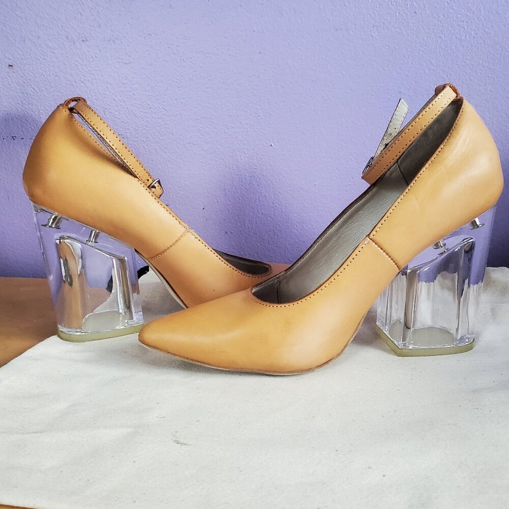 Women's Size 8 Jeffrey Campbell Clear Heel Ankle Strap Nude High Heels